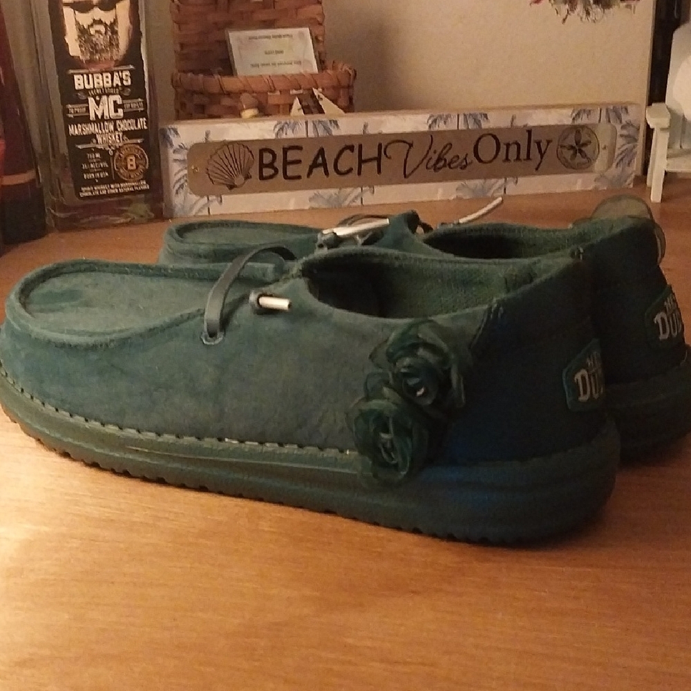 Green Suede Slip-On Shoes